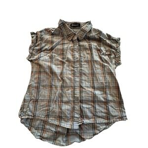 Allegra K‎ Button Up Shirt Women's X Large Short Cuffed Sleeve Plaid Multicolor